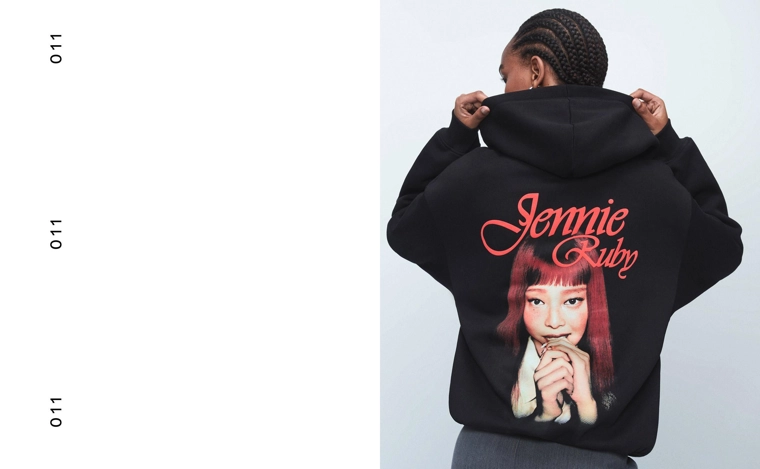 Bershka Худи jennie ruby с капюшоном и принтом - Цвет черный