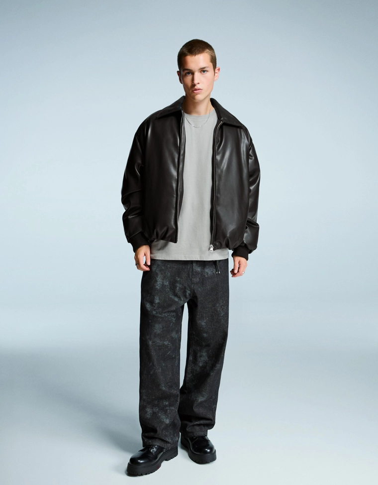 Пуховик из искусственной кожи