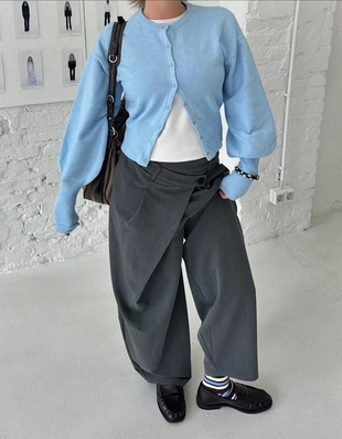 Брюки с поясом на запахе- Заказать в России