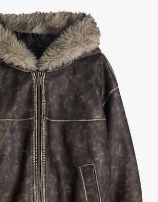 Куртка из искусственной кожи с капюшоном- Заказать в России