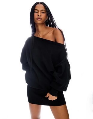 Мини-платье асимметричного кроя с низом в рубчик- Заказать в России