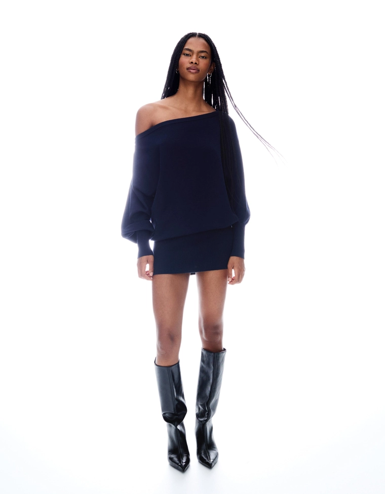 Мини-платье асимметричного кроя с низом в рубчик