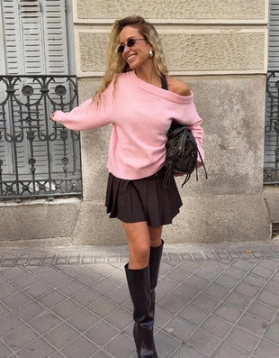 Купить Bershka Свитер в рубчик с вырезом «бандо»