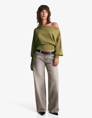 Асимметричный свитер с низом в рубчик- Заказать в России