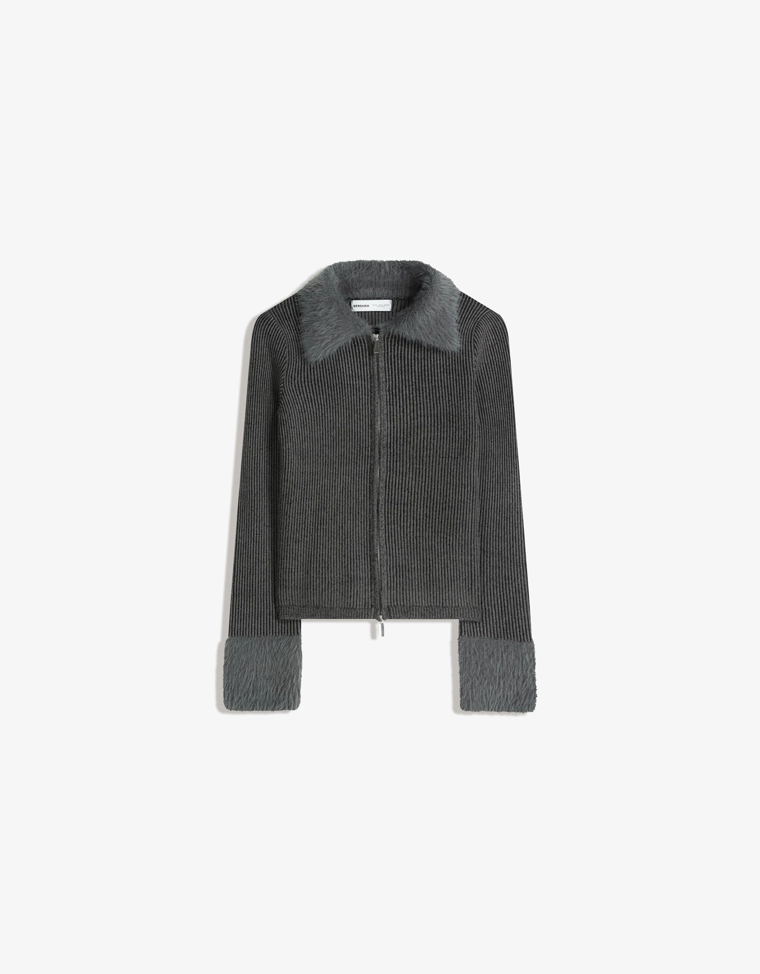 Кардиган на молнии с воротником из искусственного меха
