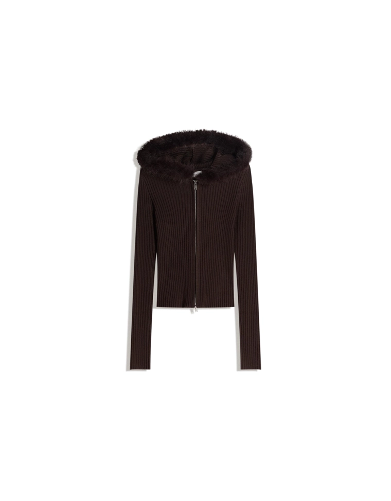 Вязаный кардиган на молнии с капюшоном из искусственного меха