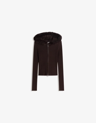 Вязаный кардиган на молнии с капюшоном из искусственного меха- Заказать в России