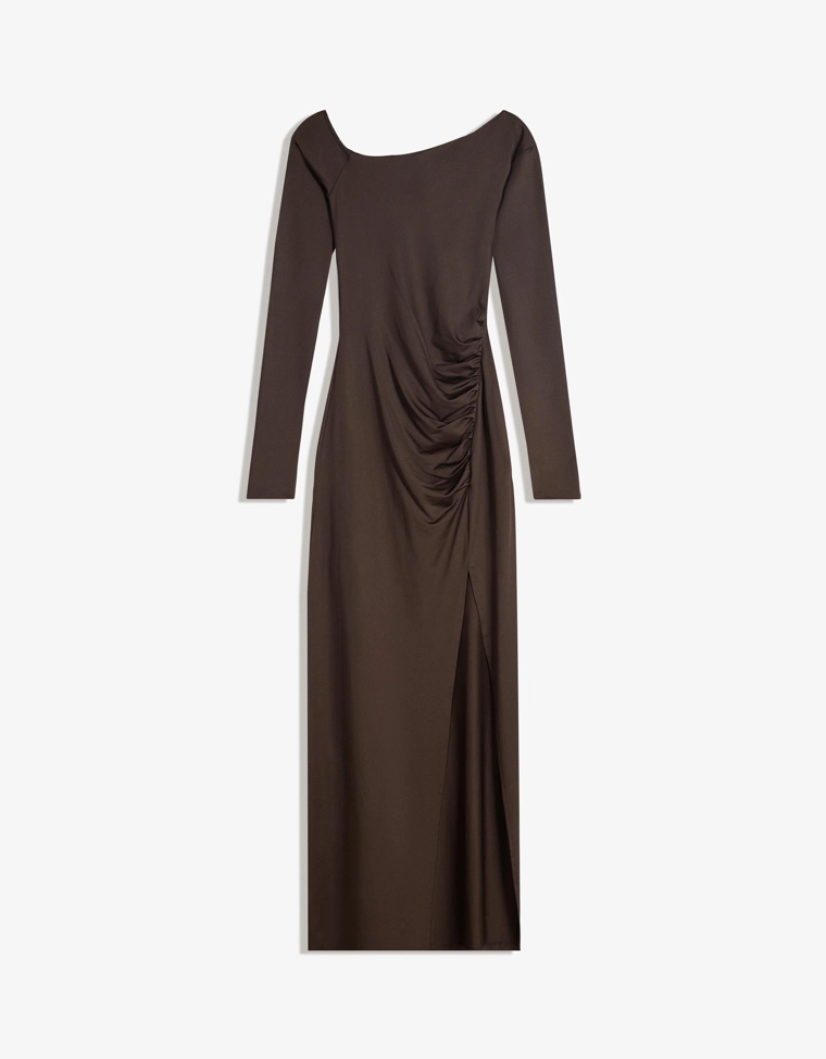 Платье миди асимметричного кроя с длинными рукавами