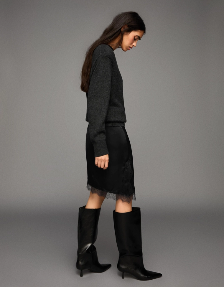 Мини-юбка из сатина с кружевом