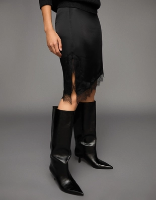 Мини-юбка из сатина с кружевом- Заказать в России