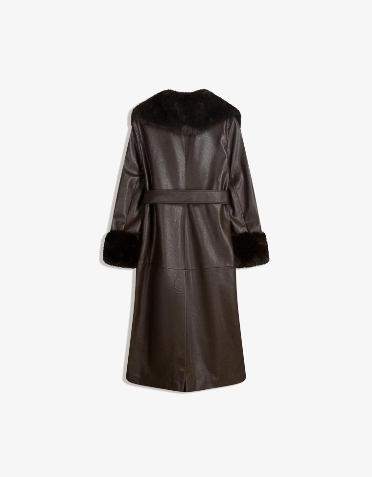 Пальто из искусственной кожи с отделкой из искусственного меха