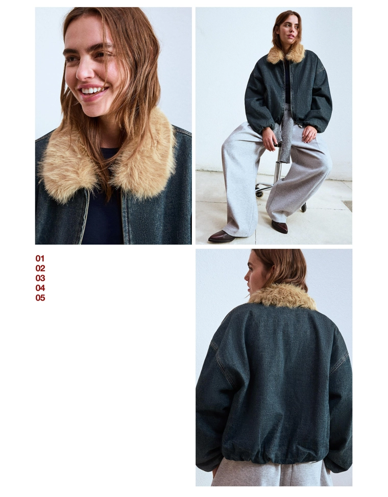 Джинсовая куртка с воротником из искусственного меха