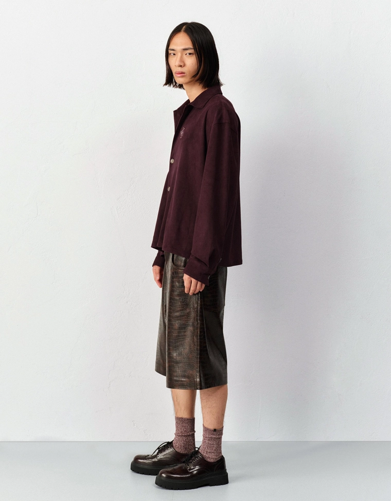 Рубашка-куртка boxy с вышивкой под искусственную замшу