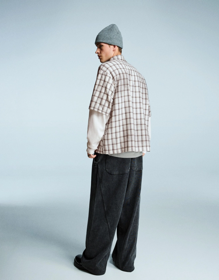 Рубашка свободного кроя в клетку с двойными рукавами