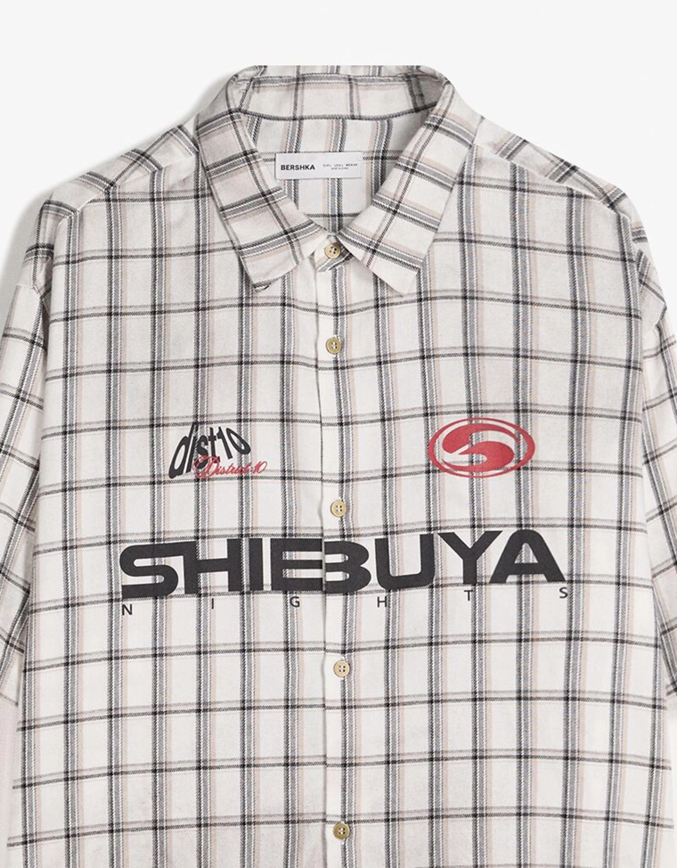 Рубашка свободного кроя в клетку с двойными рукавами