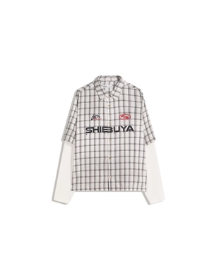 Рубашка свободного кроя в клетку с двойными рукавами- Заказать в России