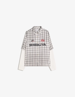 Рубашка свободного кроя в клетку с двойными рукавами- Заказать в России