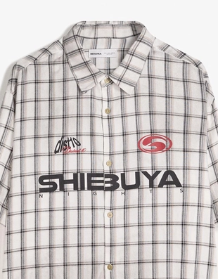 Рубашка свободного кроя в клетку с двойными рукавами- Заказать в России