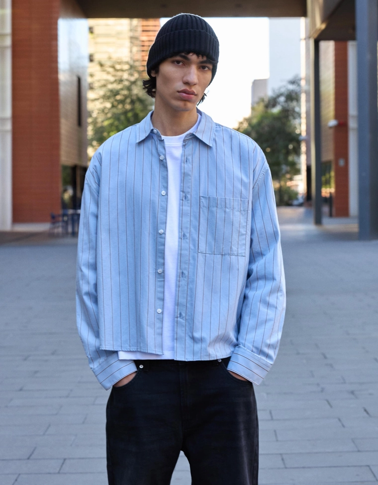 Рубашка в полоску с принтом