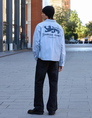 Рубашка в полоску с принтом- Заказать в России