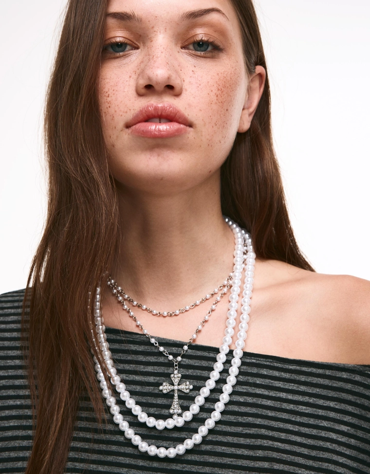 Набор из 2 ожерелий с искусственным жемчугом