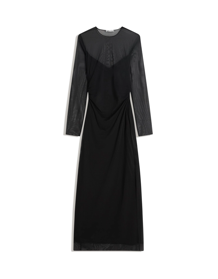 Платье миди из полупрозрачной ткани с длинными рукавами