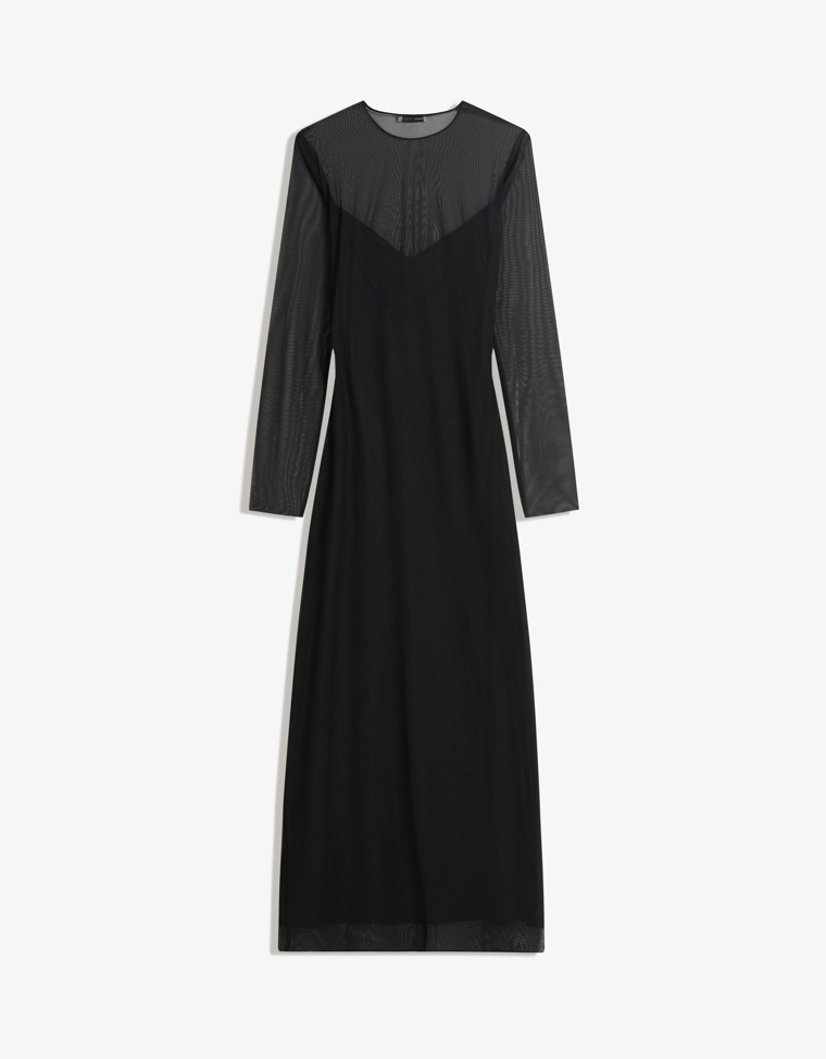 Платье миди из полупрозрачной ткани с длинными рукавами