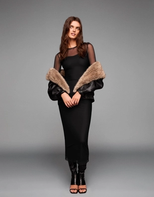 Платье миди из полупрозрачной ткани с длинными рукавами- Заказать в России