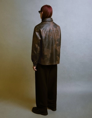 Куртка-рубашка свободного кроя из искусственной кожи- Заказать в России