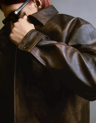 Куртка-рубашка свободного кроя из искусственной кожи- Заказать в России