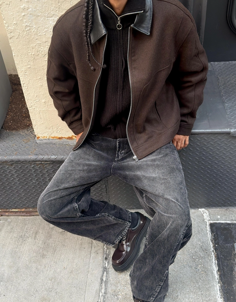 Куртка из ткани с контрастным воротником