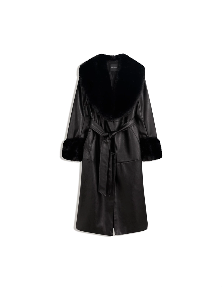 Пальто из искусственной кожи с отделкой из искусственного меха