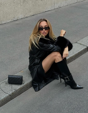 Пальто из искусственной кожи с отделкой из искусственного меха- Заказать в России