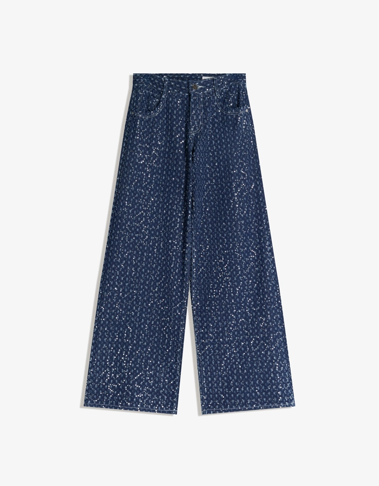 Джинсы свободного кроя с пайетками