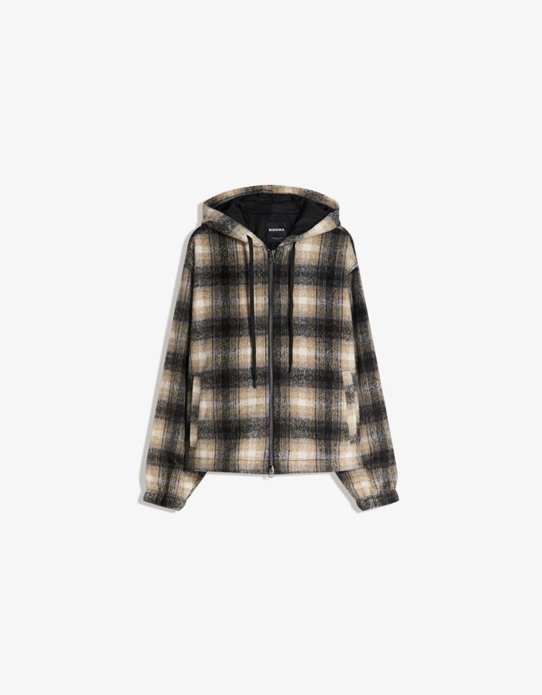 Куртка геометрического кроя в клетку с капюшоном