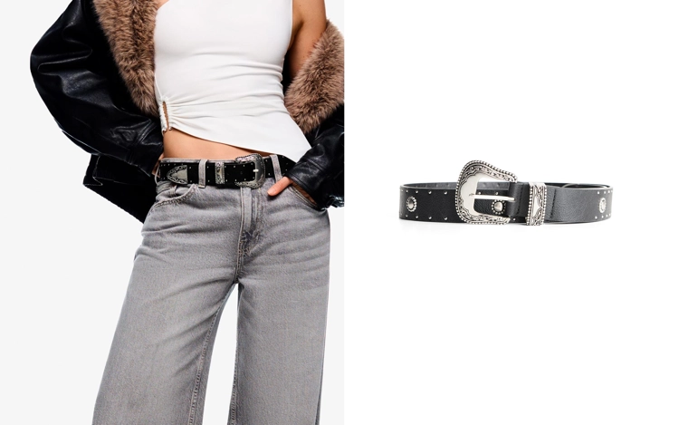 Ремень из искусственной кожи с заклепками