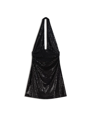 Мини-платье из блестящей ткани со сборками и горловиной халтер- Заказать в России