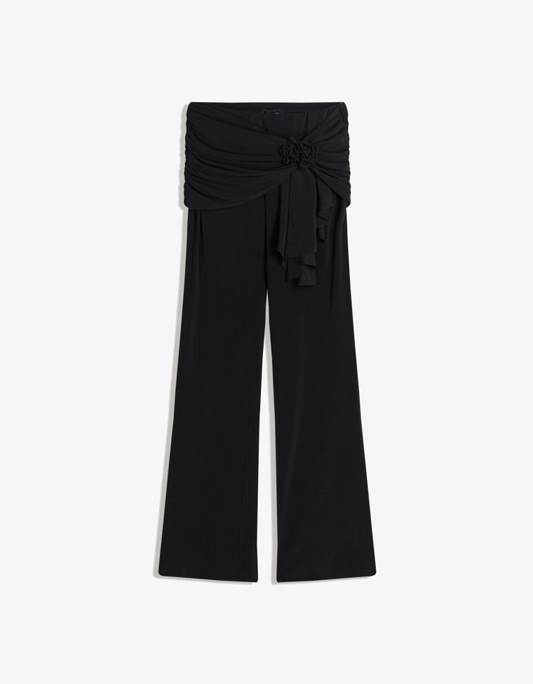 Брюки клеш с драпировкой и цветочным принтом