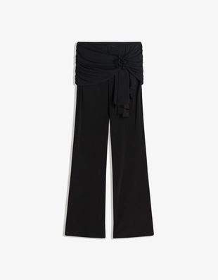 Брюки клеш с драпировкой и цветочным принтом- Заказать в России