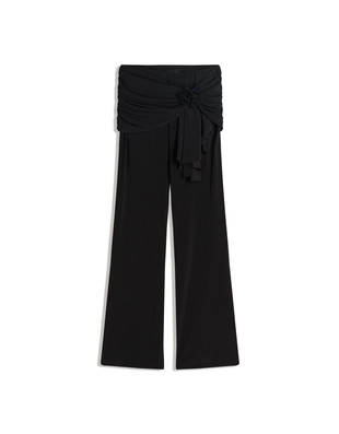 Брюки клеш с драпировкой и цветочным принтом- Заказать в России