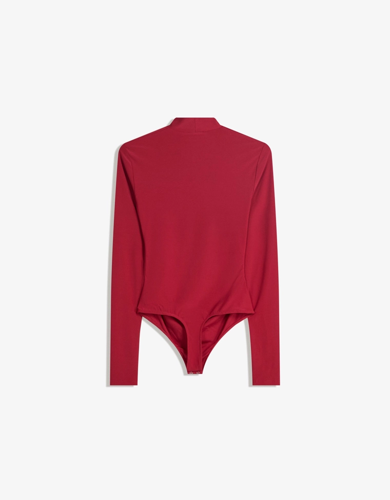 Боди с длинными рукавами и воротником-стойкой