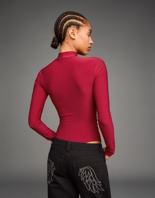 Боди с длинными рукавами и воротником-стойкой- Заказать в России