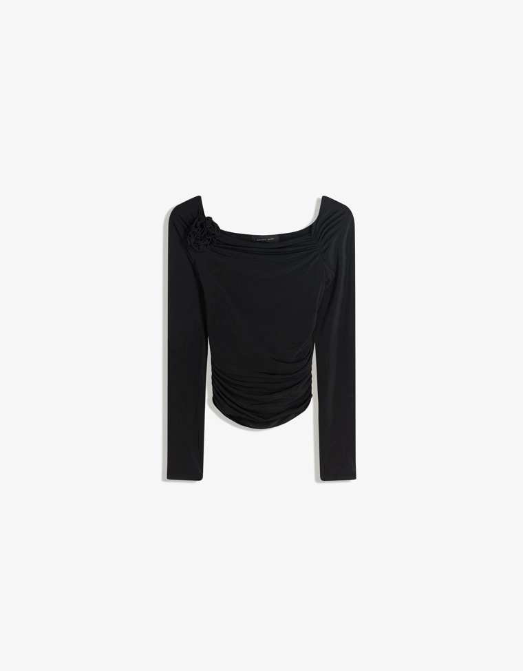 Топ с длинными рукавами и цветочным принтом