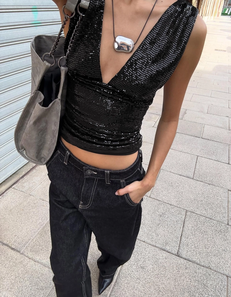 Облегающий топ со сборками и блестками