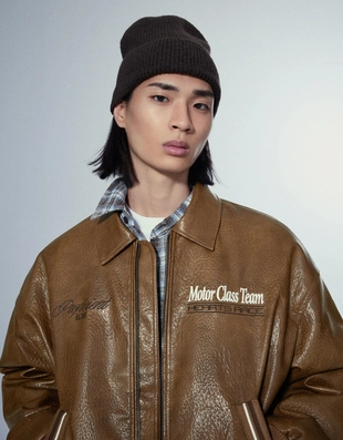 Куртка из искусственной кожи с вышивкой- Заказать в России