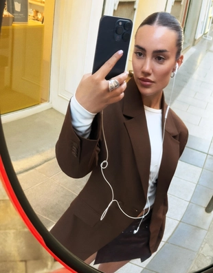 Brown|6541/710 - Bershka Блейзер с боковой пуговицей