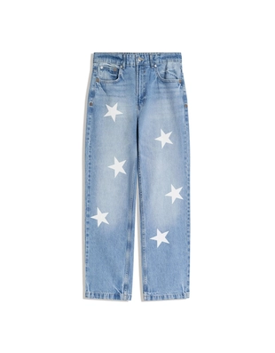 Джинсы прямого кроя с принтом- Заказать в России