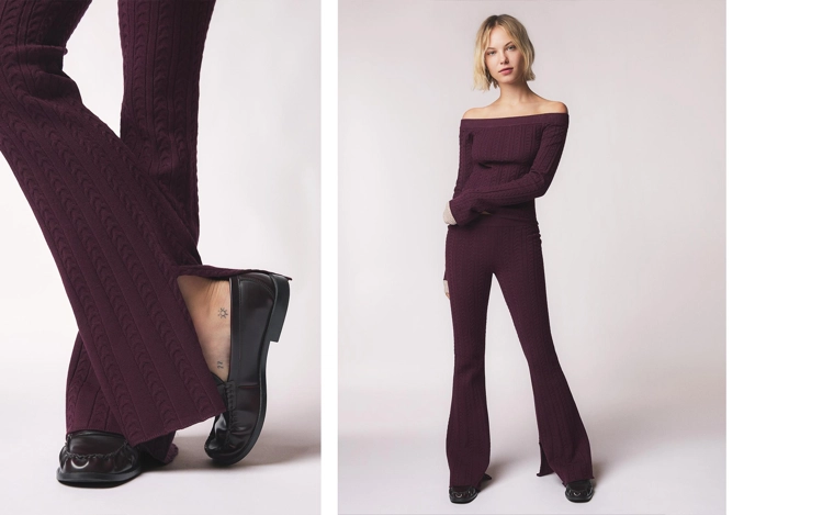 Расклешенные трикотажные брюки с узором «Косы»