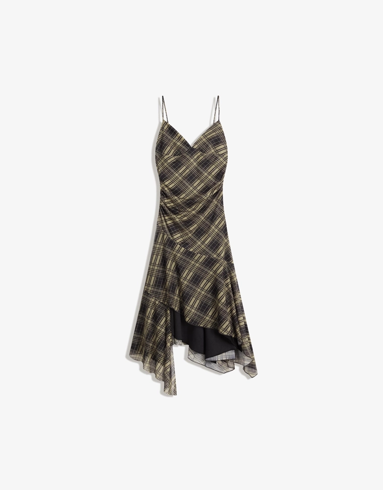 Платье миди на бретелях из полупрозрачной ткани в клетку