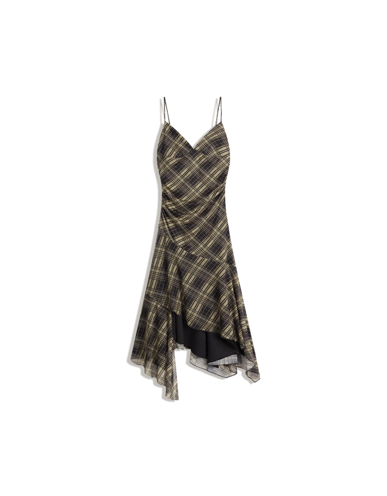 Платье миди на бретелях из полупрозрачной ткани в клетку